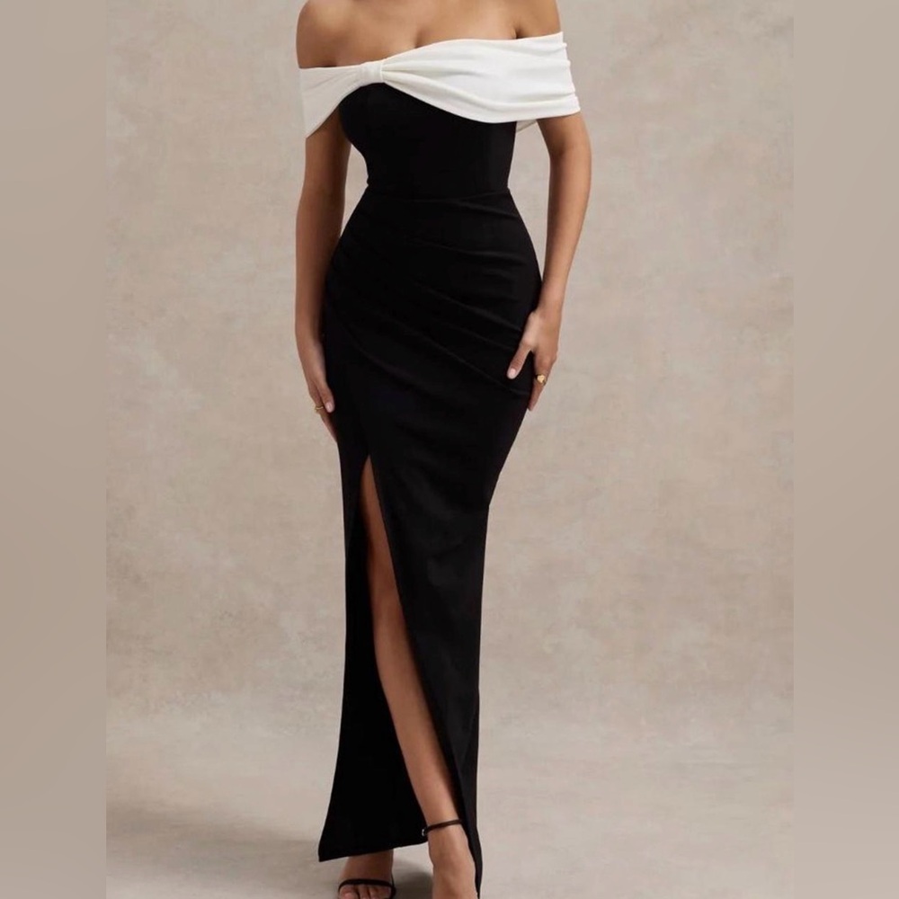Elegant One-Shoulder Black and White Gown